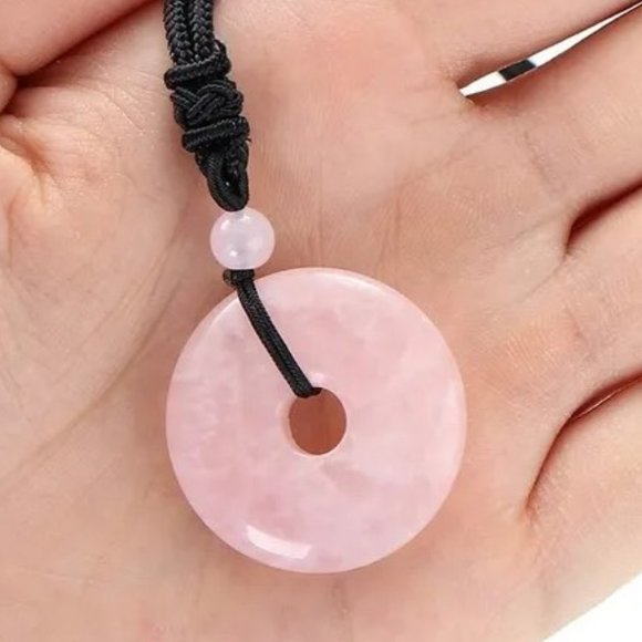 Natural Pink Opal Stone Donut Pendant Necklace Gemstone‎ - Boho, Bohemian - Picture 1 of 4